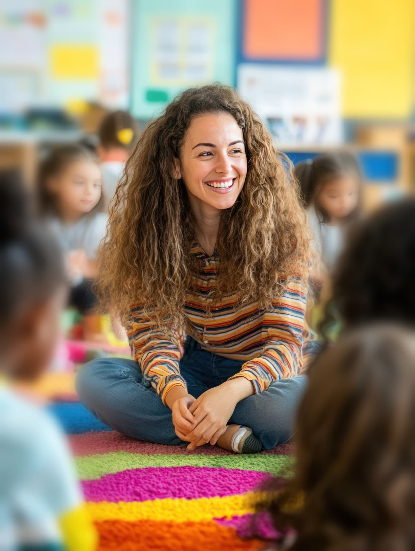 A Kids Cove teacher with children in the classroom
